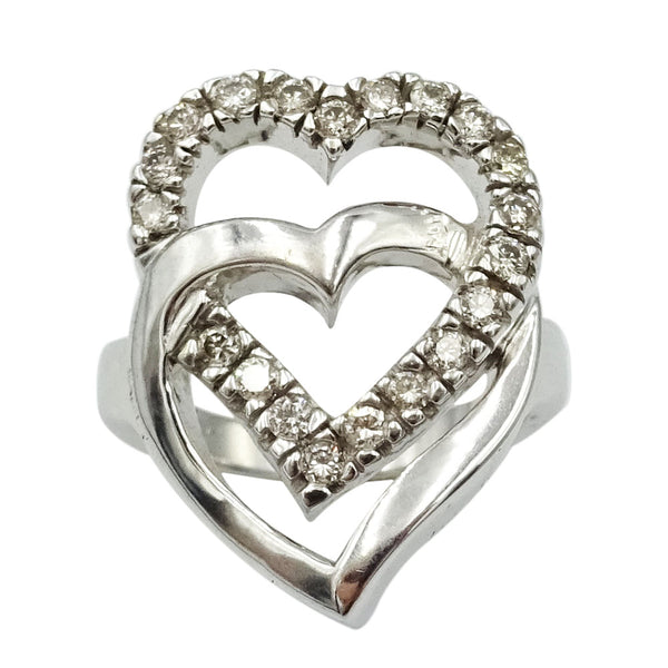 9ct White Gold Ladies Double Heart Cluster Diamond Ring Size M 0.50ct - Richard Miles Jewellers