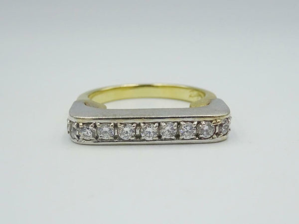 14ct Gold Ladies Fancy Cubic Zirconia 2 Colour Heavy Ring Size P 7.2g - Richard Miles Jewellers