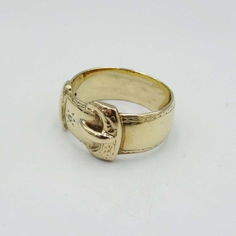 9ct Yellow Gold Buckle Diamond Ring Size R