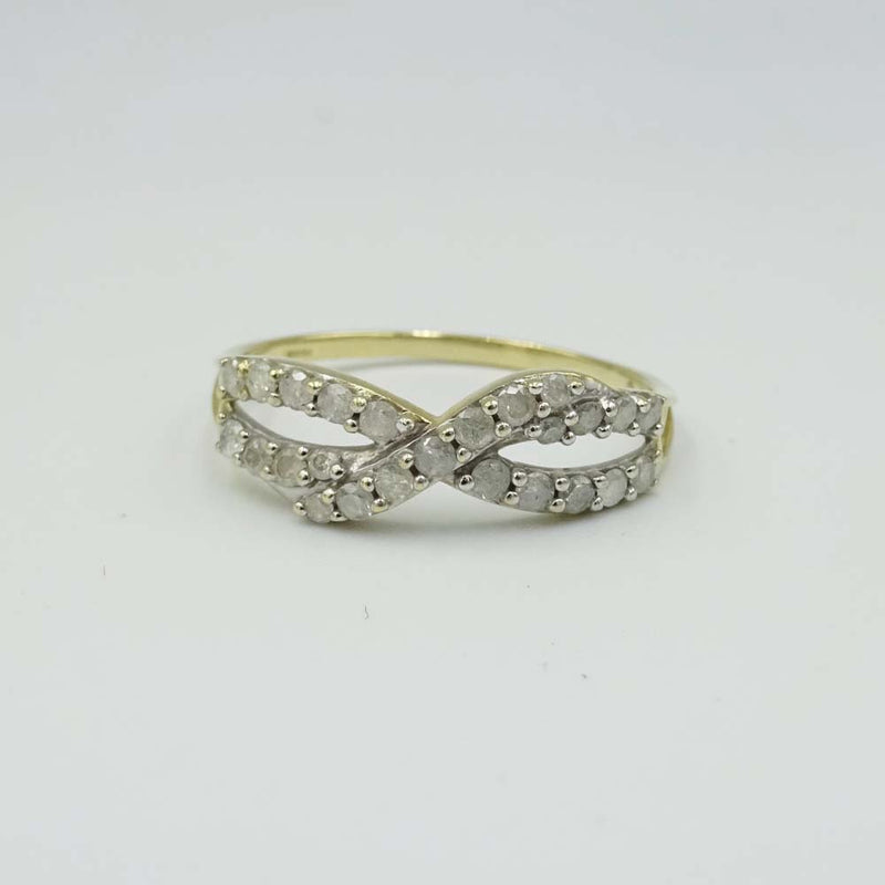 9ct Yellow Gold Diamond Crossover Bow Ring Size T 1/2 0.25ct
