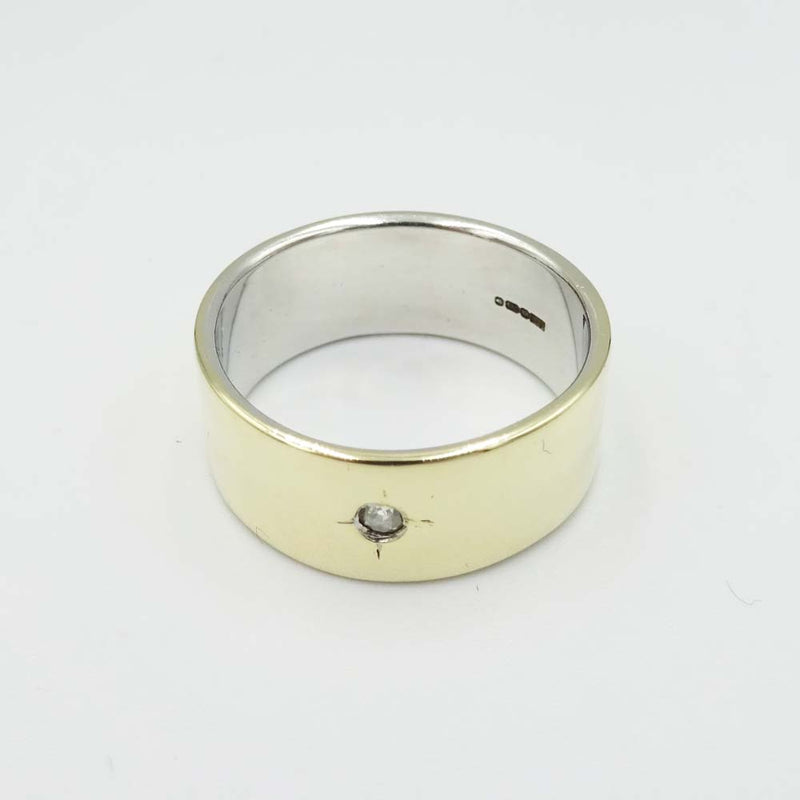 9ct Yellow and White Gold Wide Diamond Wedding Band Size Q1/2