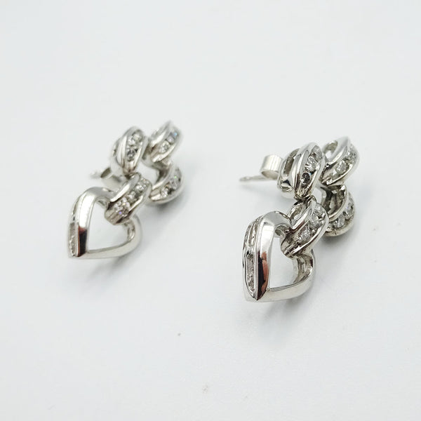 9ct White Gold Diamond Heart Stud Drop Earrings 1ct 4g - Richard Miles Jewellers
