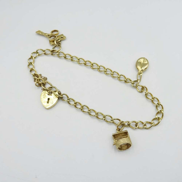 9ct Yellow Gold Vintage Charm Gate Bracelet 7"