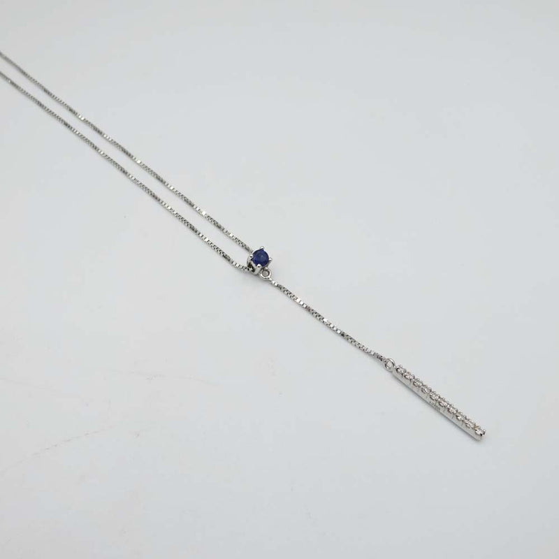 18ct White Gold Sapphire and Diamond Box Chain Necklace 16"