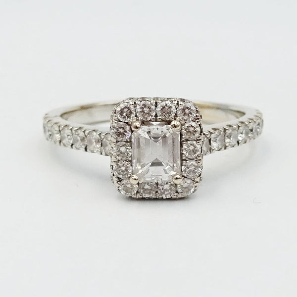 14ct White Gold Emerald Cut Diamond Halo Engagement Ring 'Neil Lane' 1.39ct 4.6g - Richard Miles Jewellers