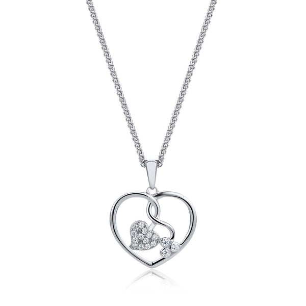 Real Effect London Silver CZ Ivy Heart Necklace RE17024CZ