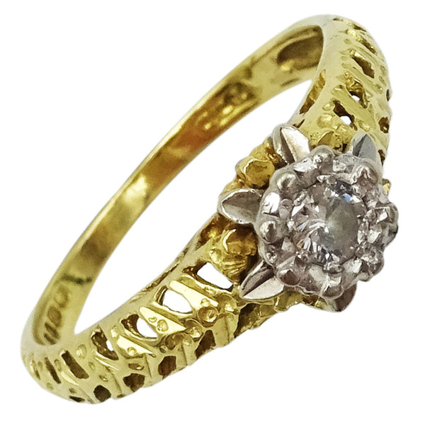 18ct Gold Ladies Diamond Ring Fancy Patterned Shoulders 0.04ct - Richard Miles Jewellers