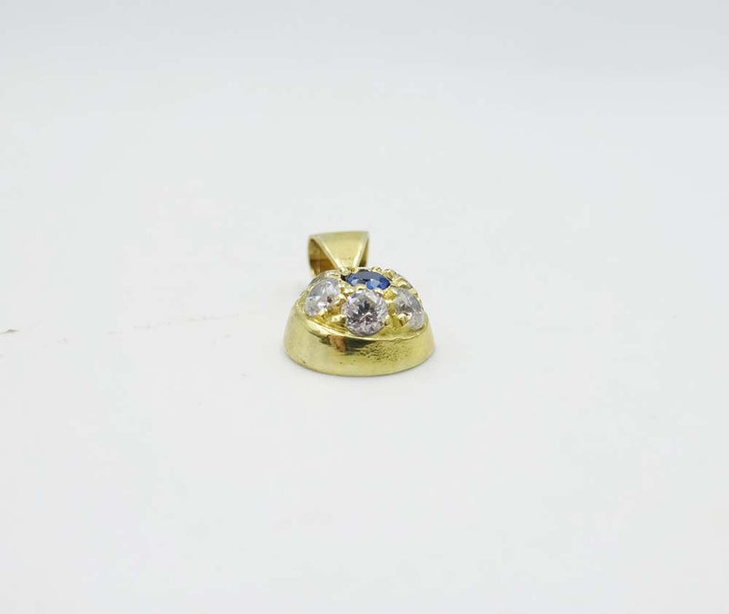 14ct Gold Heart CZ and Blue Stone Pendant