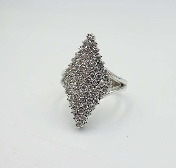 14ct White Gold Cubic Zirconia Pavé Set Diamond Shaped Ring Size L 1/2