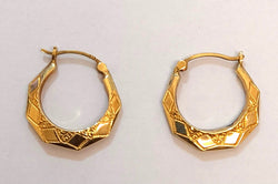 9ct Gold Patterned Creole Hoop Earrings 1.3gr
