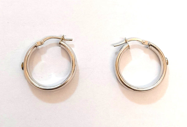 9ct White gold Hoop Earrings With CZ 2.3gr