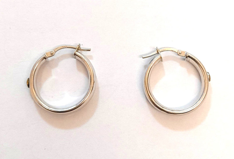 9ct White gold Hoop Earrings With CZ 2.3gr