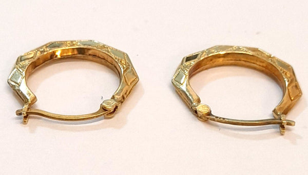 9ct Gold Patterned Creole Hoop Earrings 1.3gr