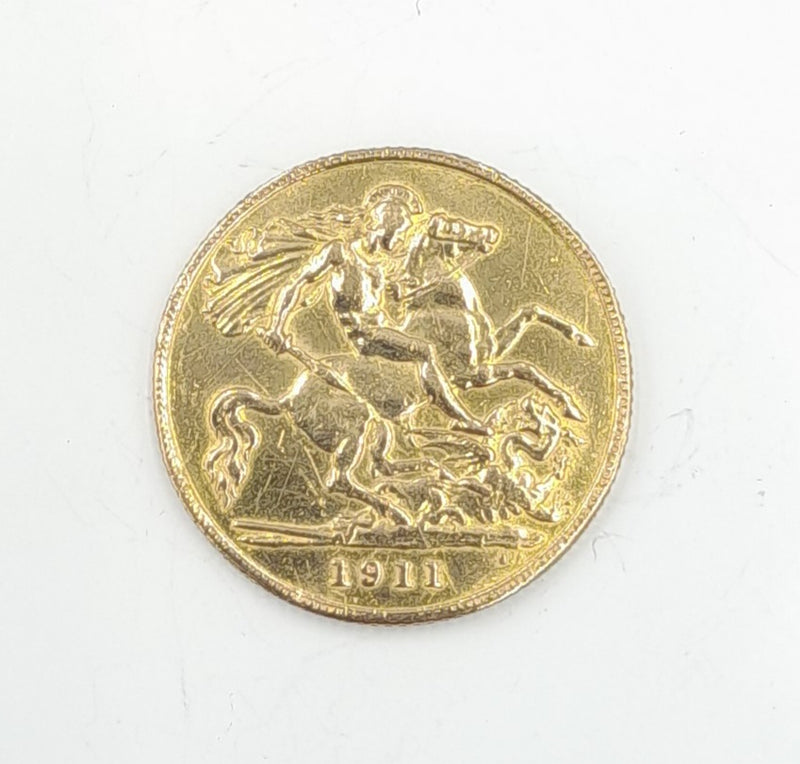 22ct Gold 1911 George V 1/2 Sovereign Coin 3.95gr