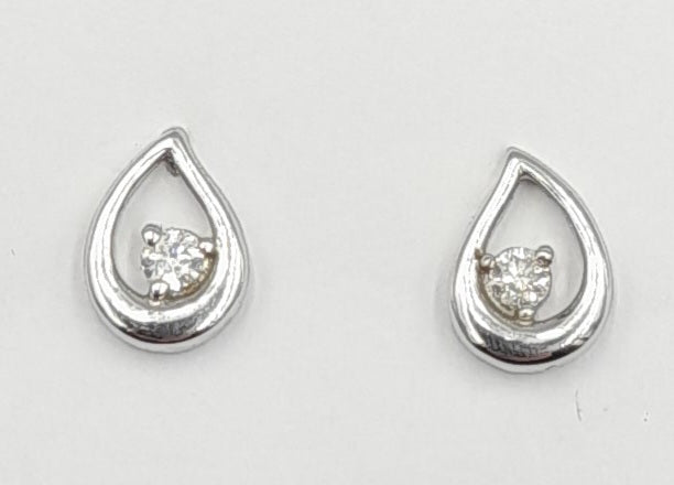 9ct White Gold Diamond Set Droplet Style  Stud Earrings 1.13gr