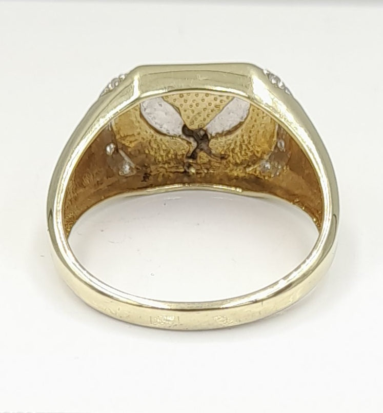 9ct Gold Gents Diamond set Signet Ring with Eagle Design 4.79gr