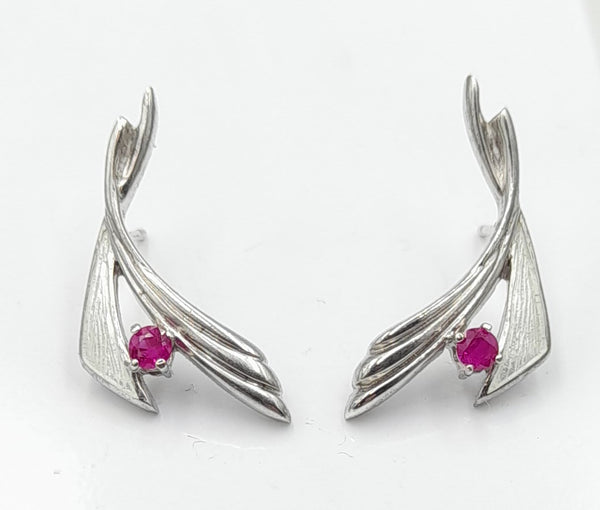 Fancy Silver and Enamel Earrings Set With Synthetic Ruby 2.48gr