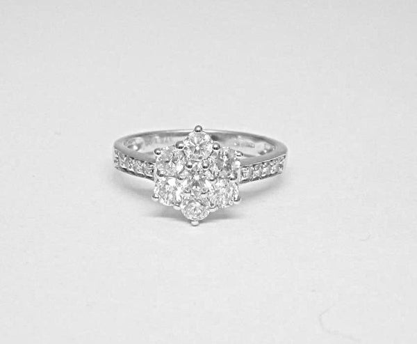 Brand New 9ct Ladies White Gold Seven Diamond Cluster Ring 1.00ct Size N