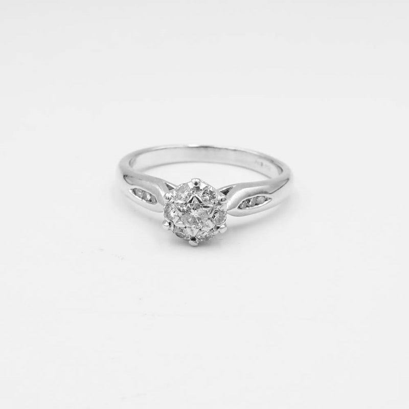 18ct White Gold Diamond Cluster Ring Size P 0.33ct