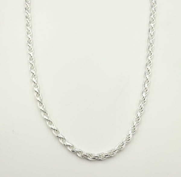 Silver Dia. Cut Rope Chain 22". 19.3gr