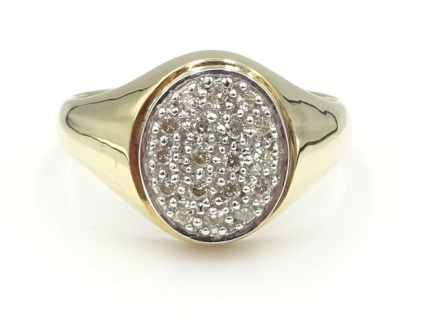 9ct gold pave set diamond oval signet ring 0.25ct. 5.28gr