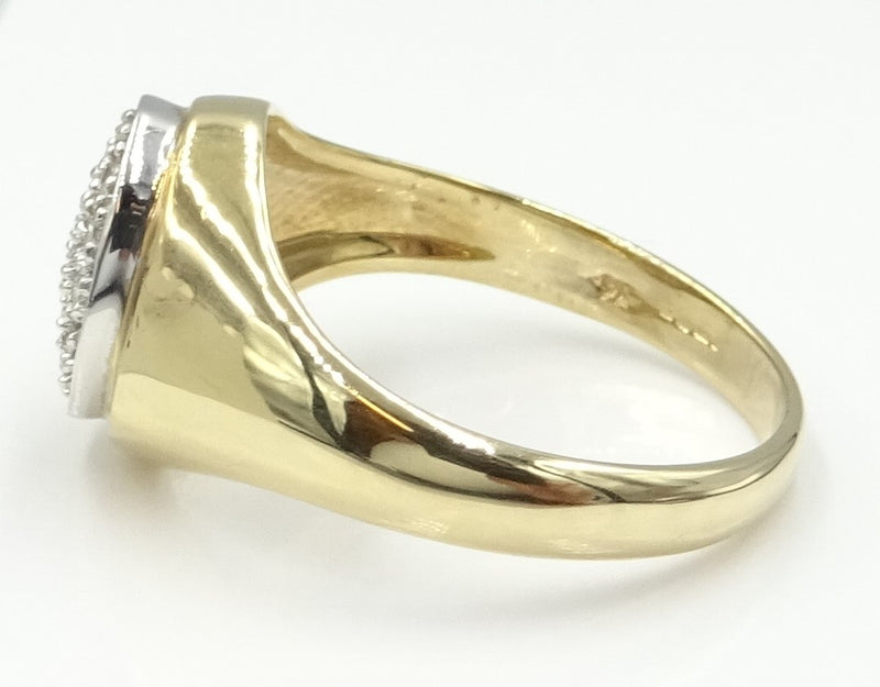 9ct gold pave set diamond oval signet ring 0.25ct. 5.28gr