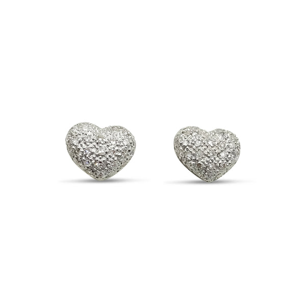 9ct White Gold Diamond Small Heart Stud Earrings 10mm