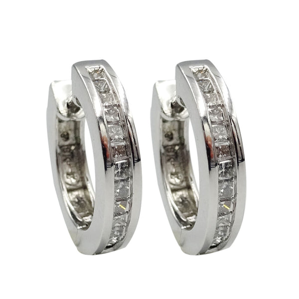 9ct White Gold  Diamond Princess Ladies Huggie SI2 G 0.52ct Earrings - Richard Miles Jewellers