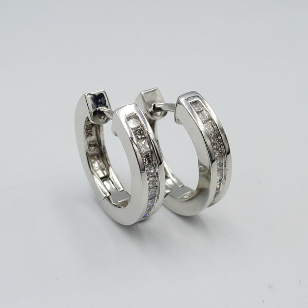 9ct White Gold  Diamond Princess Ladies Huggie SI2 G 0.52ct Earrings - Richard Miles Jewellers