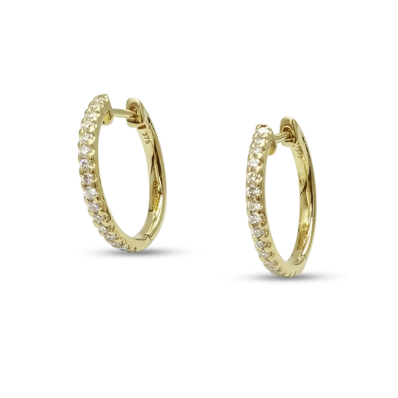 9ct Yellow Gold Diamond Hoop Earrings 15mm 0.27ct