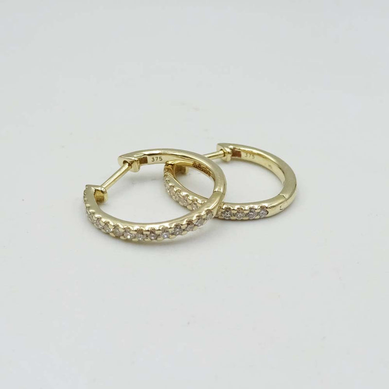 9ct Yellow Gold Diamond Hoop Earrings 15mm 0.27ct
