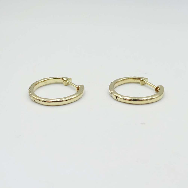 9ct Yellow Gold Diamond Hoop Earrings 15mm 0.27ct