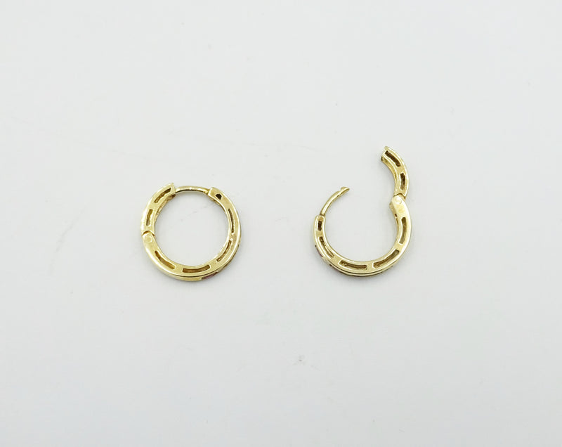 9ct Gold Ruby and Diamond Hoop Earrings