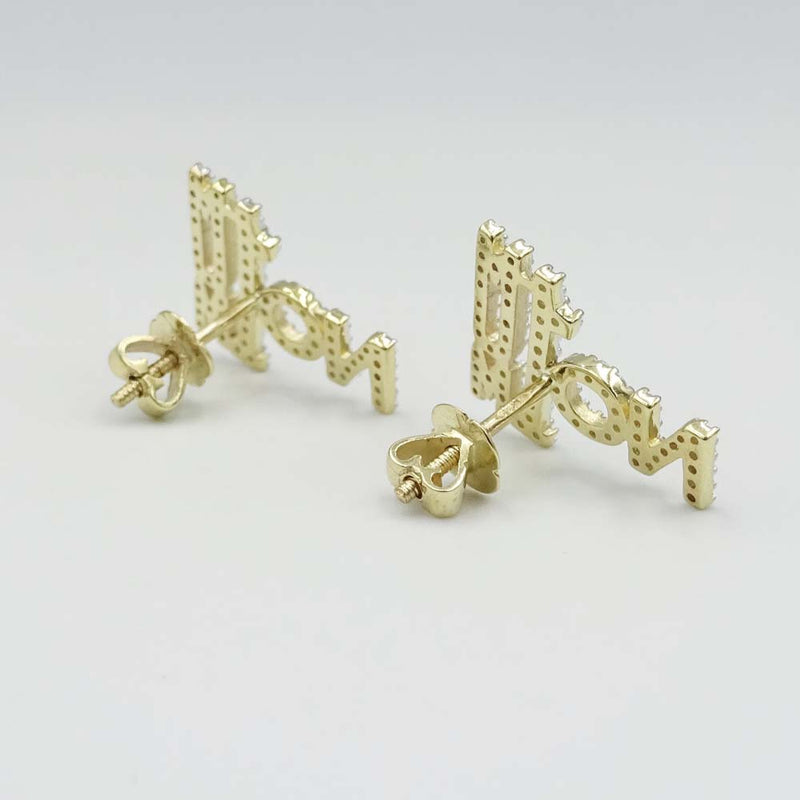 9ct Yellow Gold Cubic Zirconia "No. 1 Mum" Screw-Back Stud Earrings