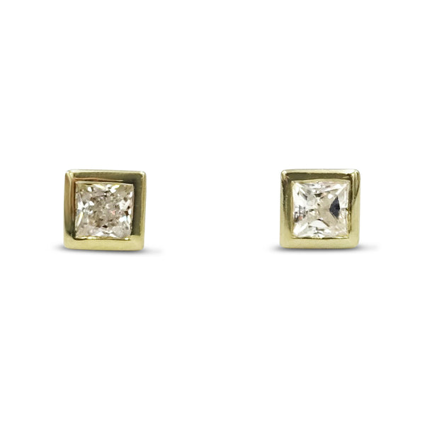 9ct Yellow Gold Square Cut Rubover Cubic Zirconia Stud Earrings