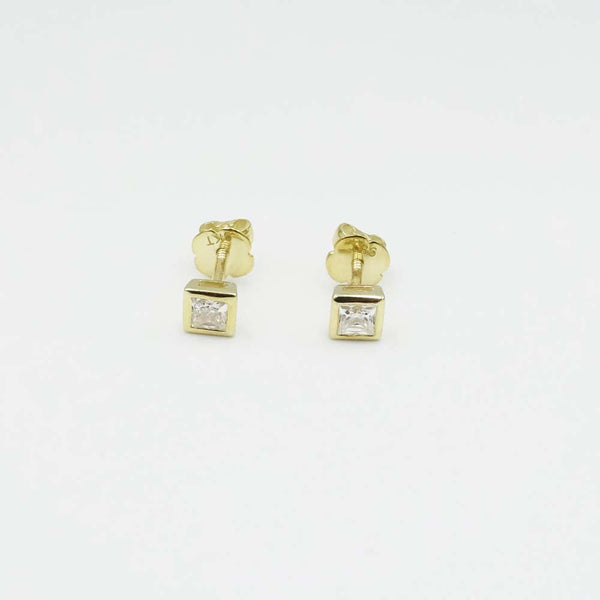 9ct Yellow Gold Square Cut Rubover Cubic Zirconia Stud Earrings