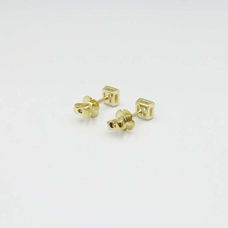 9ct Yellow Gold Square Cut Rubover Cubic Zirconia Stud Earrings