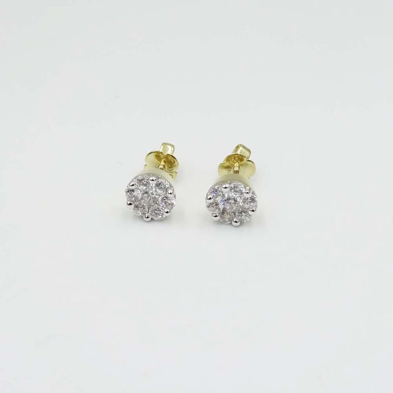 9ct Yellow Gold Round Cluster Cubic Zirconia Stud Earrings