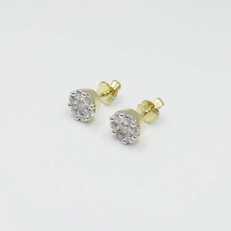 9ct Yellow Gold Round Cluster Cubic Zirconia Stud Earrings