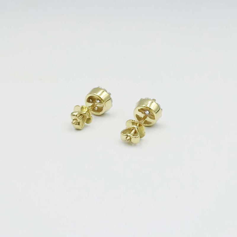 9ct Yellow Gold Round Cluster Cubic Zirconia Stud Earrings