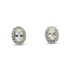 9ct Yellow Gold Oval Cluster Cubic Zirconia Stud Earrings