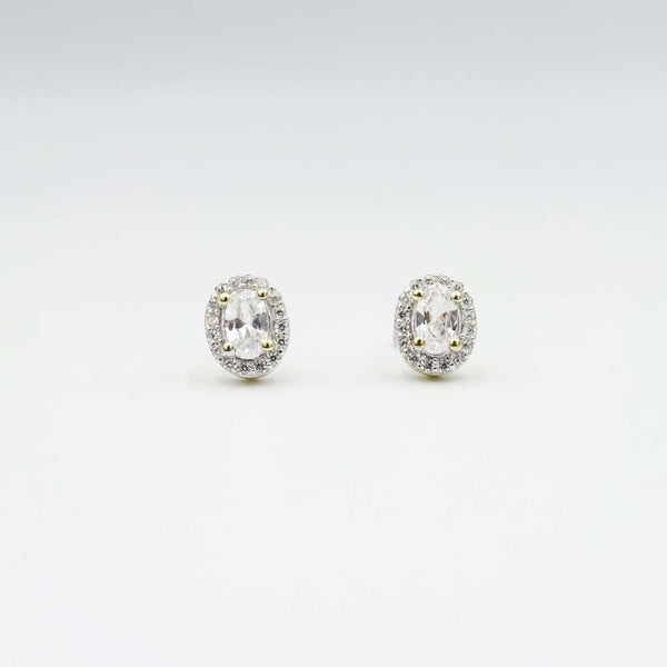 9ct Yellow Gold Oval Cluster Cubic Zirconia Stud Earrings