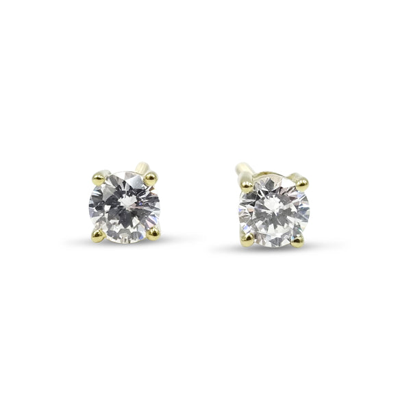 9ct Yellow Gold Round Cut Cubic Zirconia Claw Set Stud Earrings
