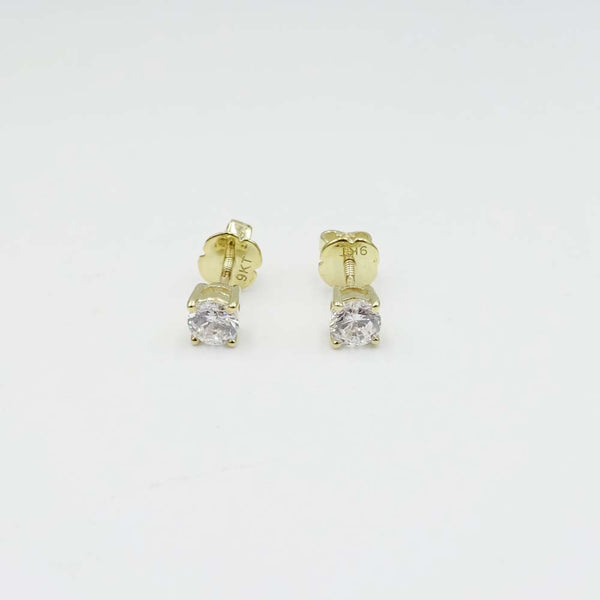 9ct Yellow Gold Round Cut Cubic Zirconia Claw Set Stud Earrings