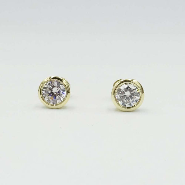 9ct Yellow Gold Round Cut Cubic Zirconia Rubover Stud Earrings