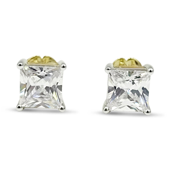 9ct Yellow Gold Square Cut Cubic Zirconia Claw Set Stud Earrings