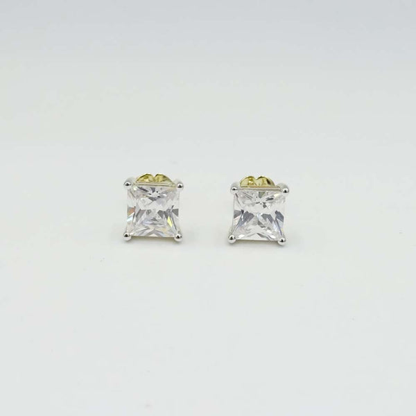 9ct Yellow Gold Square Cut Cubic Zirconia Claw Set Stud Earrings