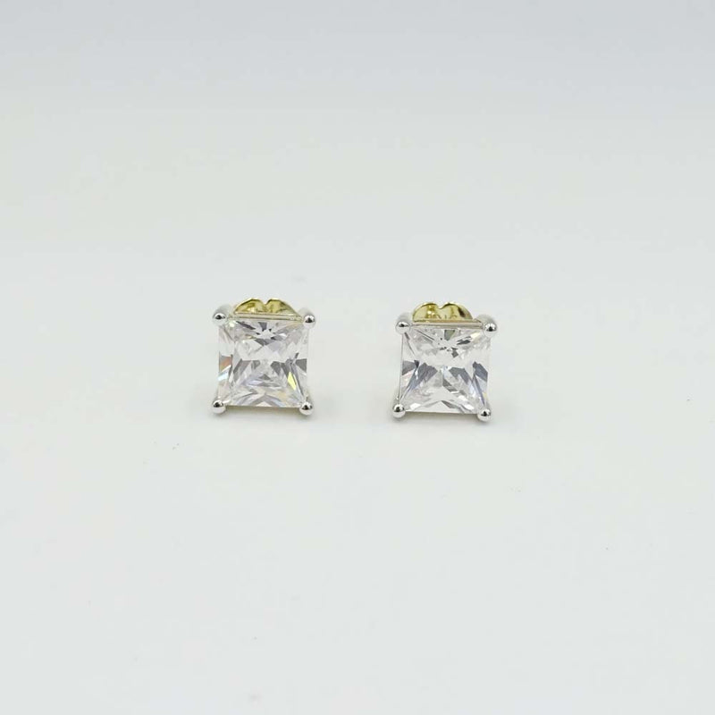 9ct Yellow Gold Square Cut Cubic Zirconia Claw Set Stud Earrings