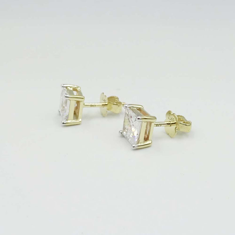 9ct Yellow Gold Square Cut Cubic Zirconia Claw Set Stud Earrings