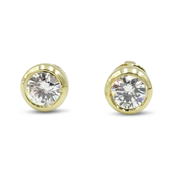 9ct Yellow Gold Round Cut Rubover Cubic Zirconia Stud Earrings